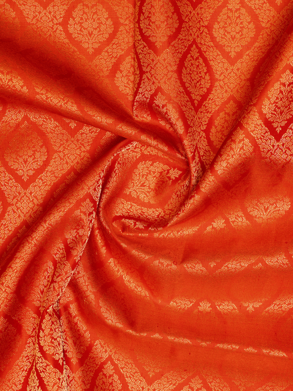 Peach Orange Diamond Brocade Kanchipuram Silk Saree