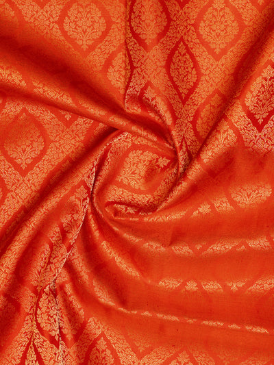 Peach Orange Diamond Brocade Kanchipuram Silk Saree