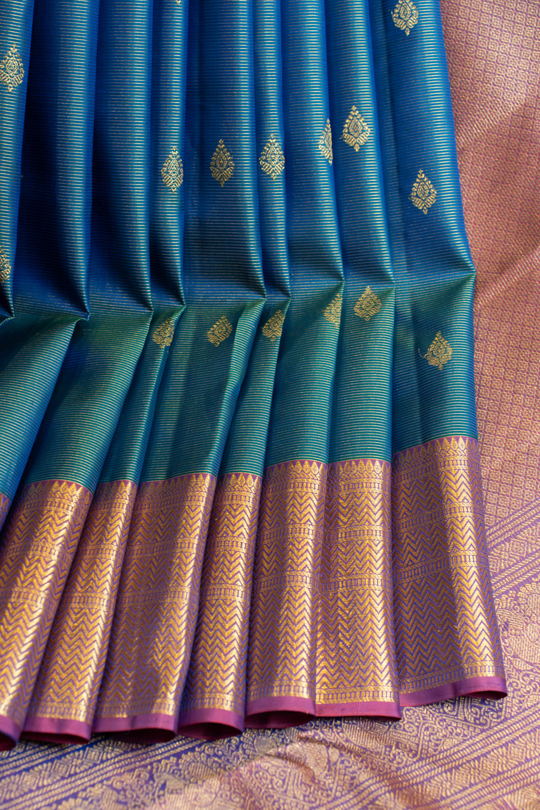 Peacock blue and magenta vairaoosi pure Kanchipuram silk saree
