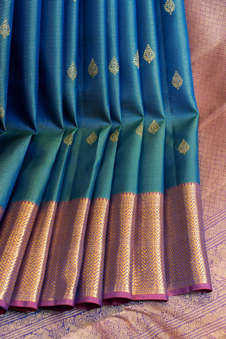 Peacock blue and magenta vairaoosi pure Kanchipuram silk saree