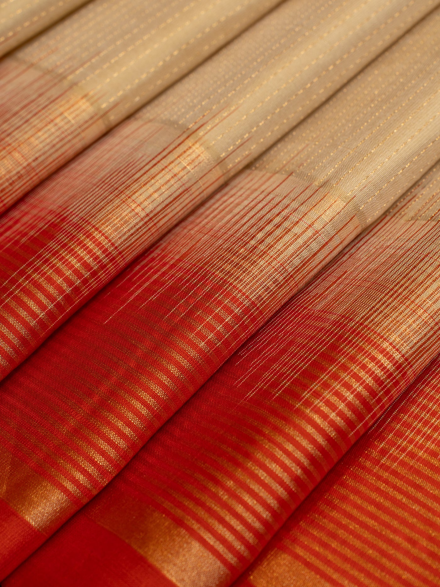 Beige and orange pure soft silk saree