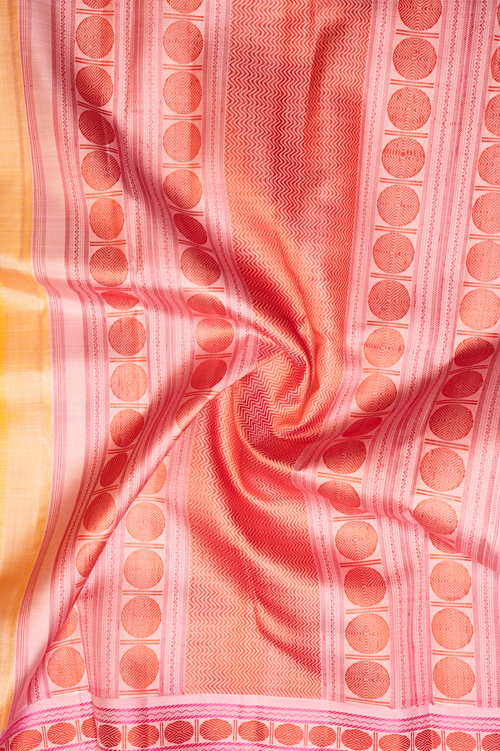 Yellow and Lilac Stripes Pure Kanjivaram Silk Saree - Clio Silks