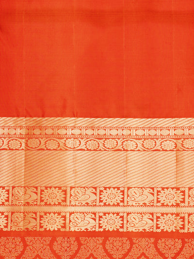 Peach Orange Diamond Brocade Kanchipuram Silk Saree