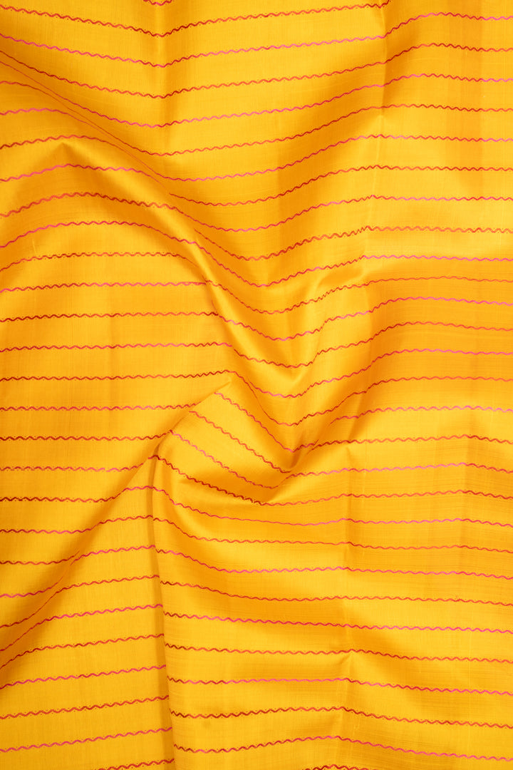 Yellow and Lilac Stripes Pure Kanjivaram Silk Saree - Clio Silks