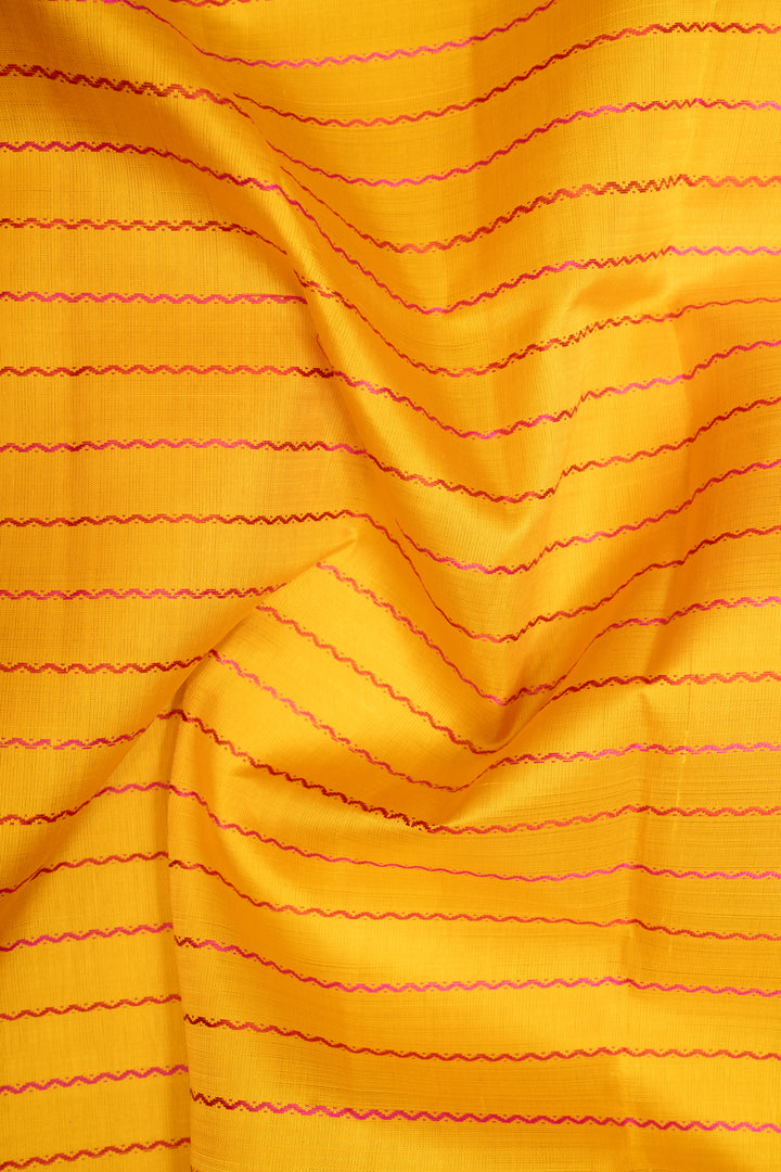 Yellow and Lilac Stripes Pure Kanjivaram Silk Saree - Clio Silks