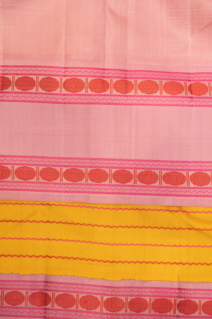 Yellow and Lilac Stripes Pure Kanjivaram Silk Saree - Clio Silks