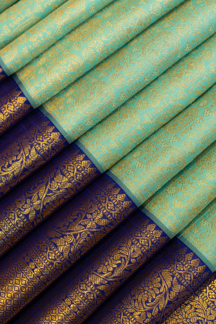 Teal blue brocade pure Kanchipuram silk saree