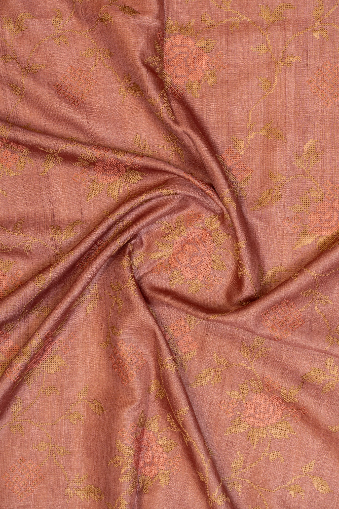 Rose Pink Crochet Embroidered Pure Banaras Tussar Saree