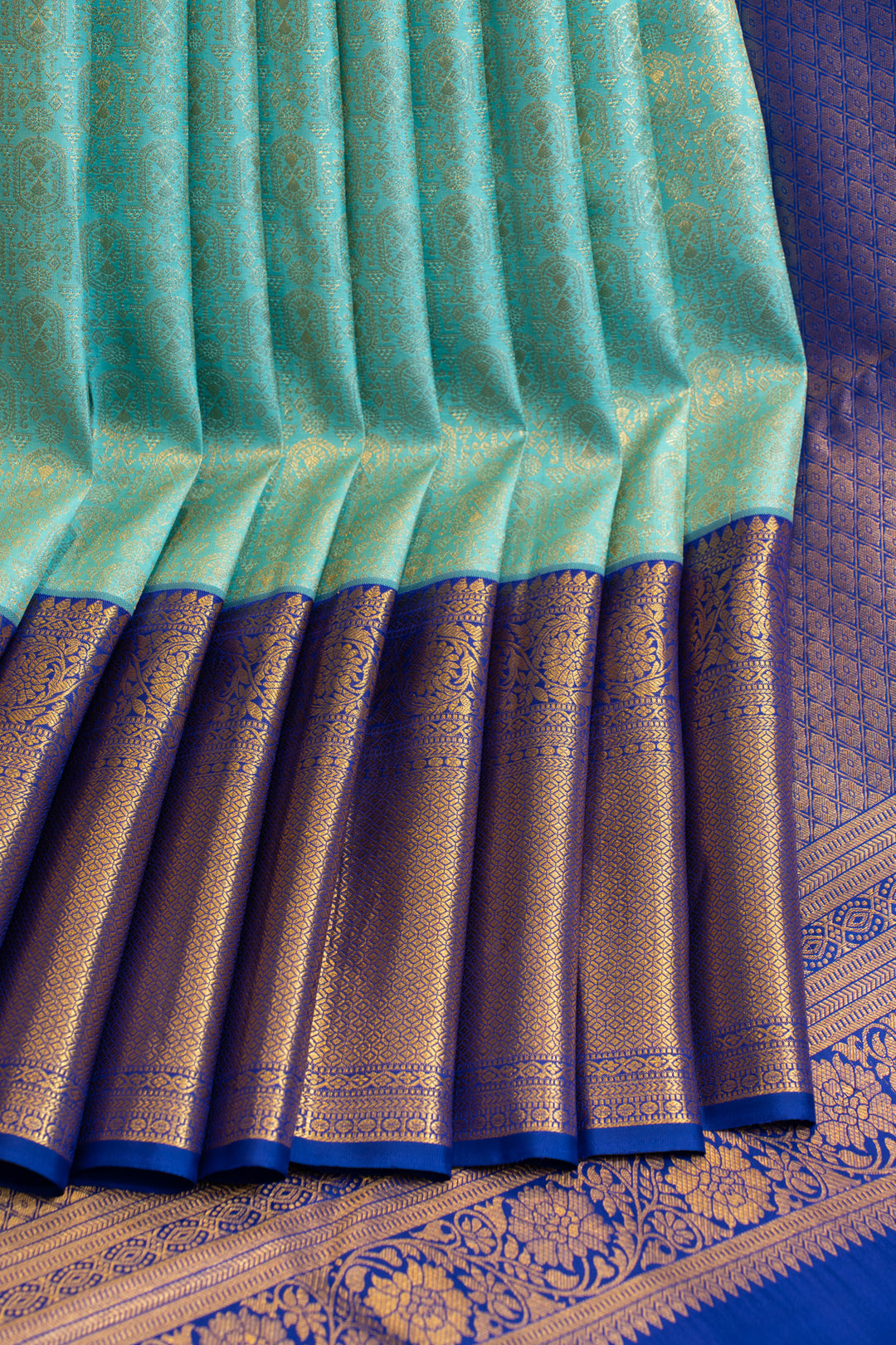 Teal blue brocade pure Kanchipuram silk saree