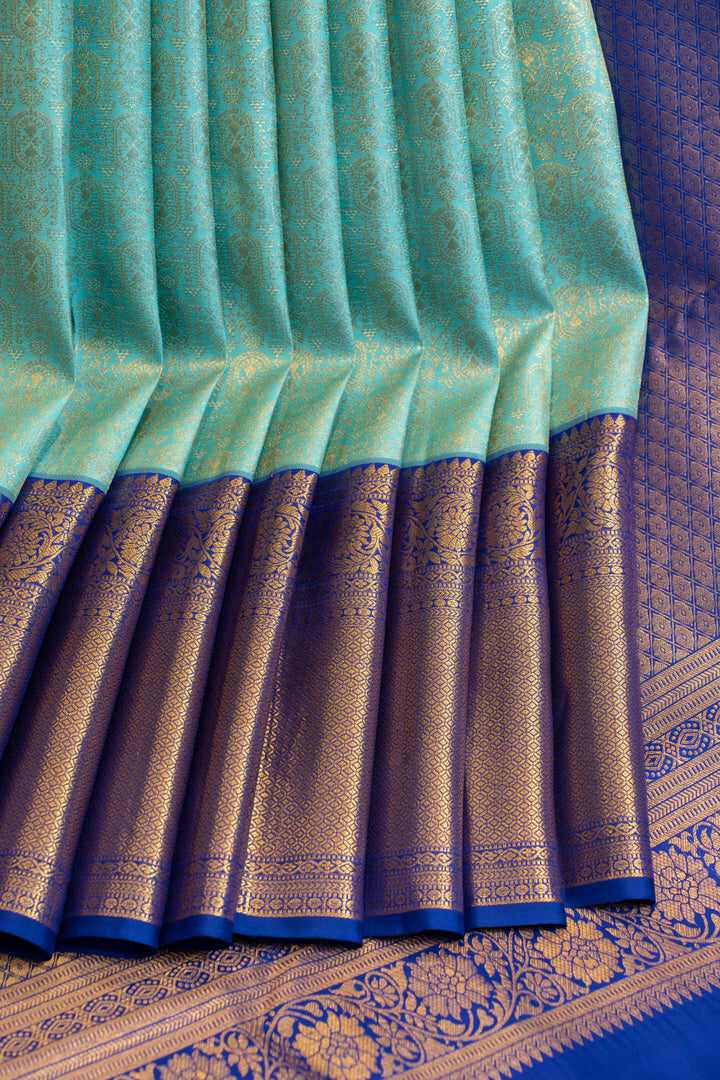 Teal blue brocade pure Kanchipuram silk saree