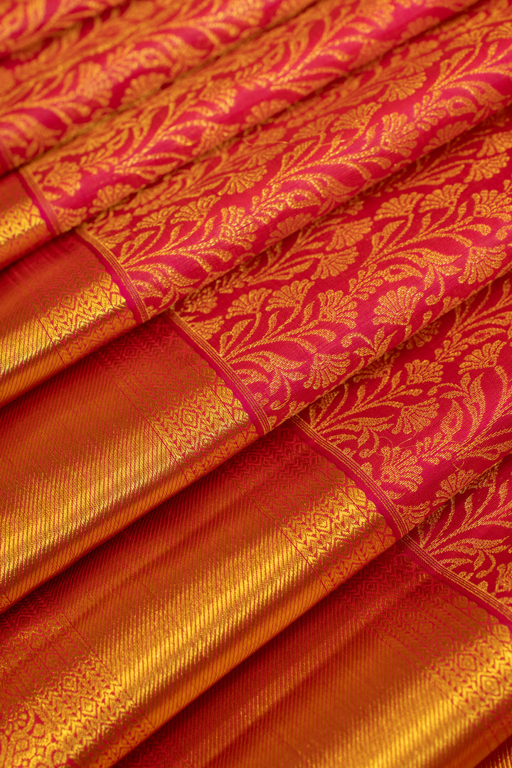 Amaranth red floral brocade pure Kanchipuram silk saree