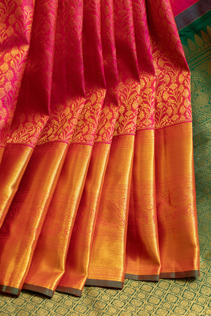 Amaranth red floral brocade pure Kanchipuram silk saree
