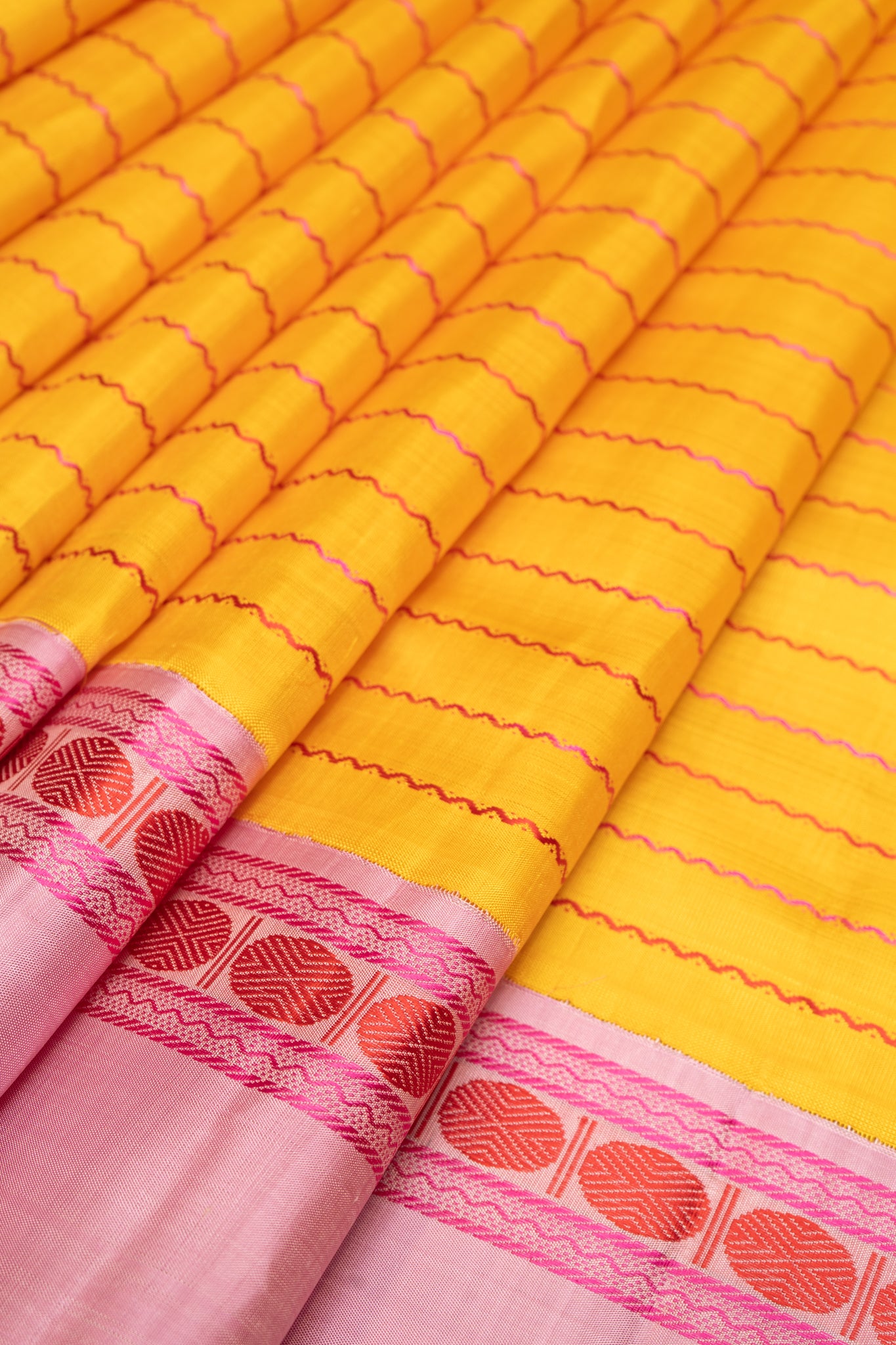 Yellow and Lilac Stripes Pure Kanjivaram Silk Saree - Clio Silks