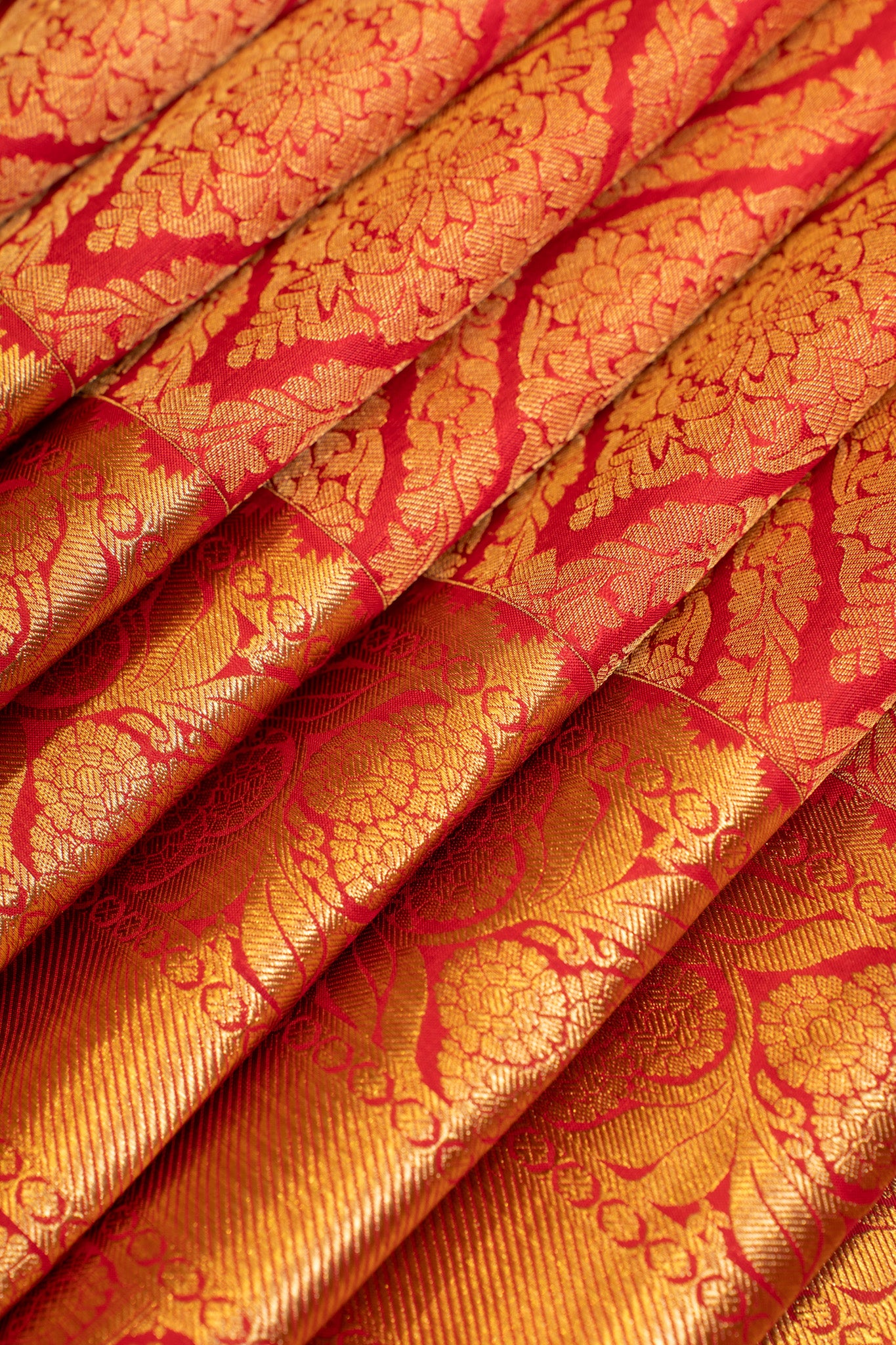 Crimson red brocade pure Kanchipuram silk saree