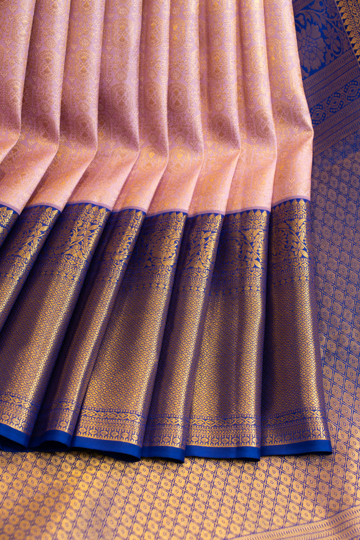 Lilac and purple brocade pure Kanchipuram silk saree