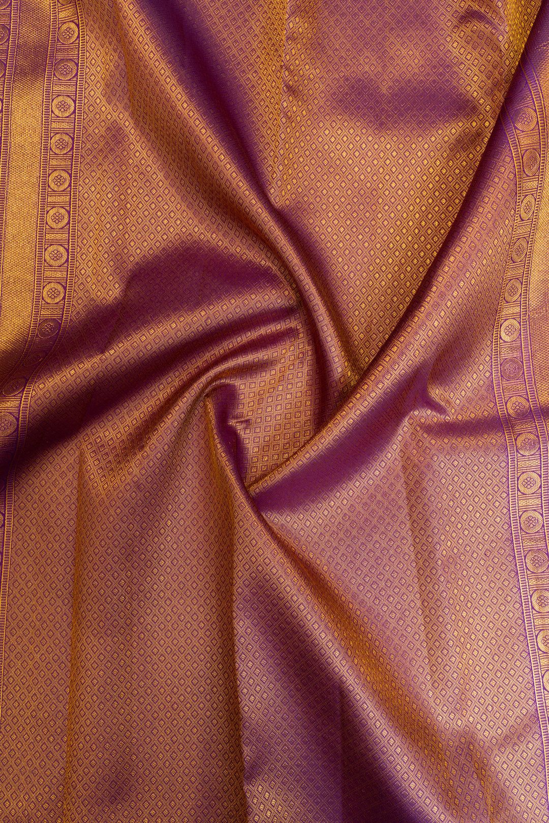 Peach and purple brocade pure Kanchipuram silk saree