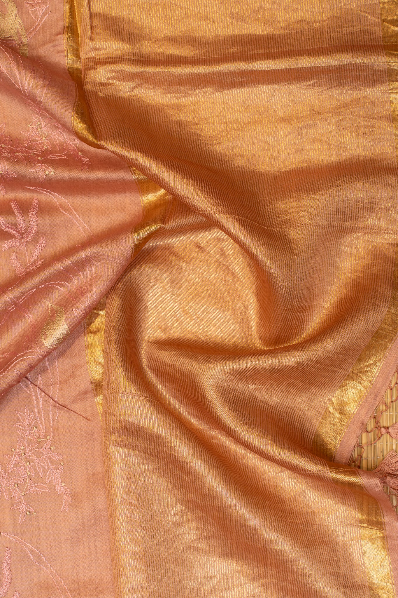 Pastel Pink Bird Embroidered Pure Chiniya Tussar Saree