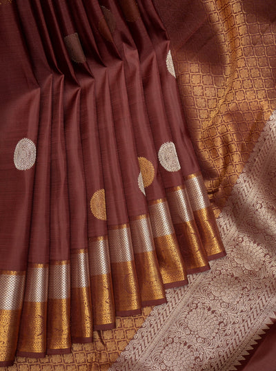 Brown Traditional Kanchipuram Pure Silk Saree - Clio Silks