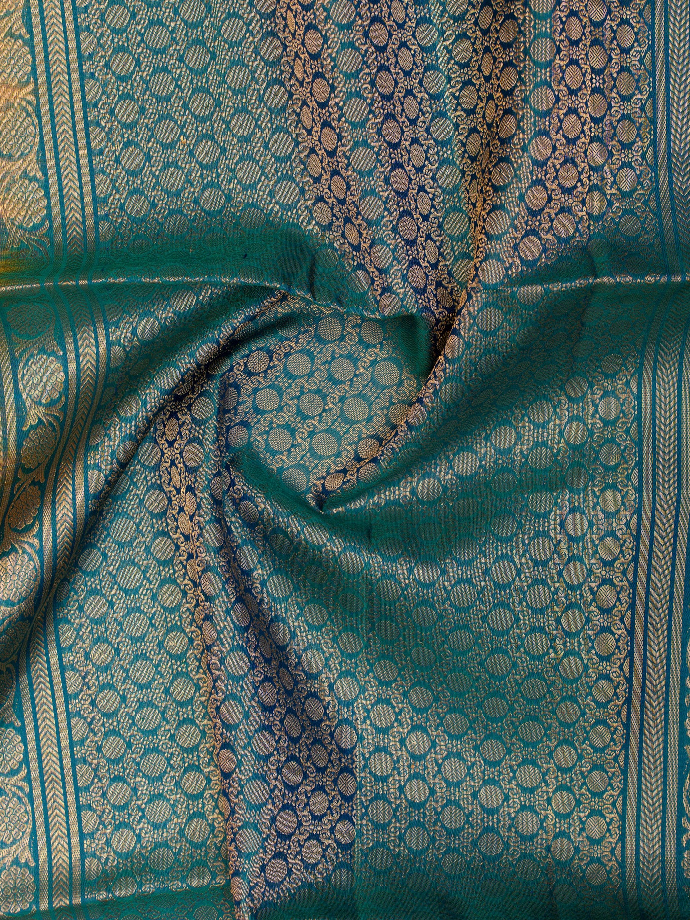 Mustard yellow and turquoise blue pure soft silk saree