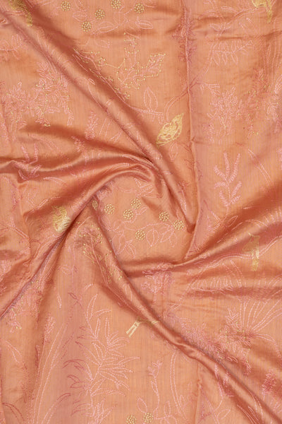 Pastel Pink Bird Embroidered Pure Chiniya Tussar Saree