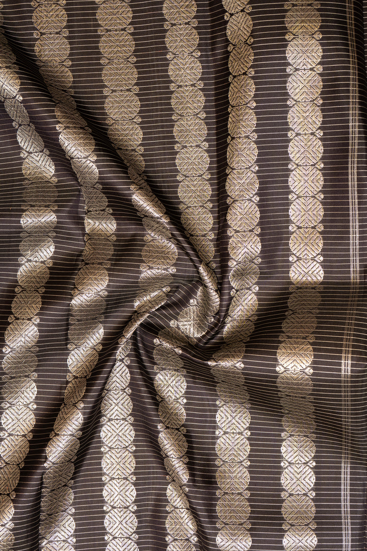 Black Silver Zari Checks Pure Kanchipuram Silk Saree - Clio Silks