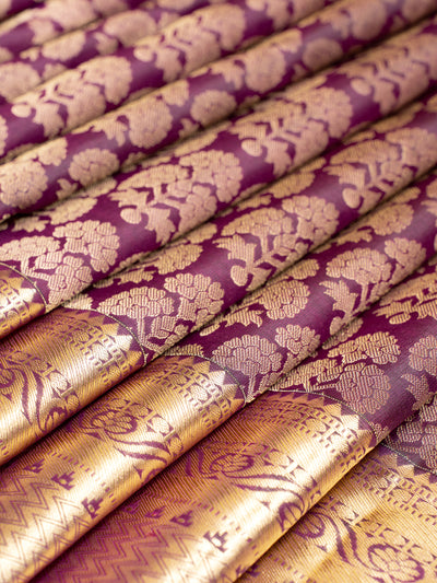 Jamun Floral Brocade Kanchipuram Silk Saree | Clio Silks