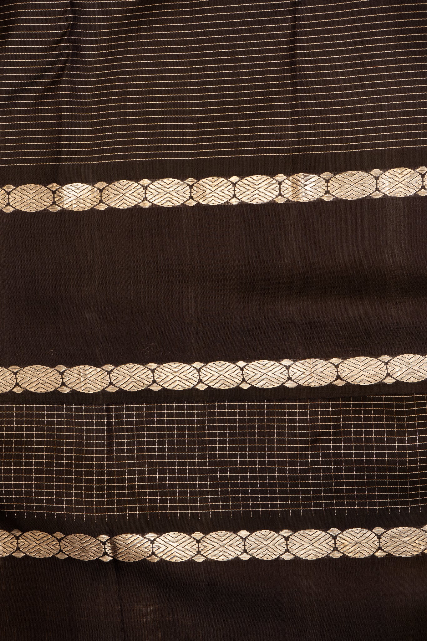 Black Silver Zari Checks Pure Kanchipuram Silk Saree - Clio Silks