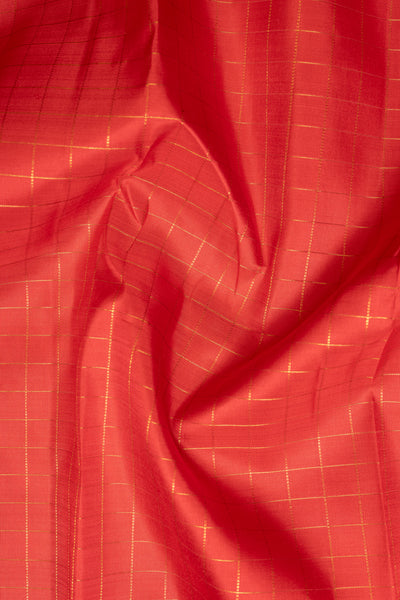 Red Zari Checks Pure Kanchipuram Silk Saree - Clio Silks