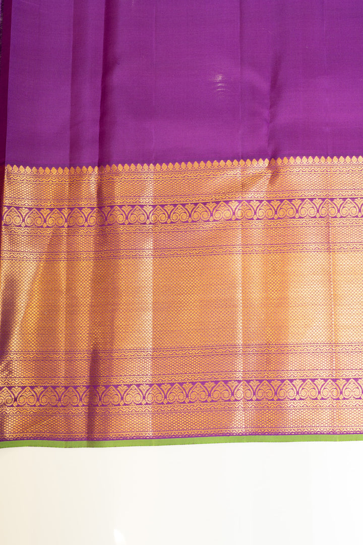 Peach and purple brocade pure Kanchipuram silk saree