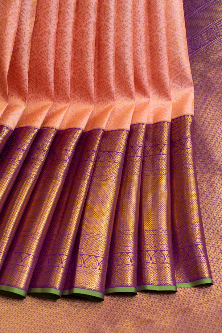 Peach and purple brocade pure Kanchipuram silk saree