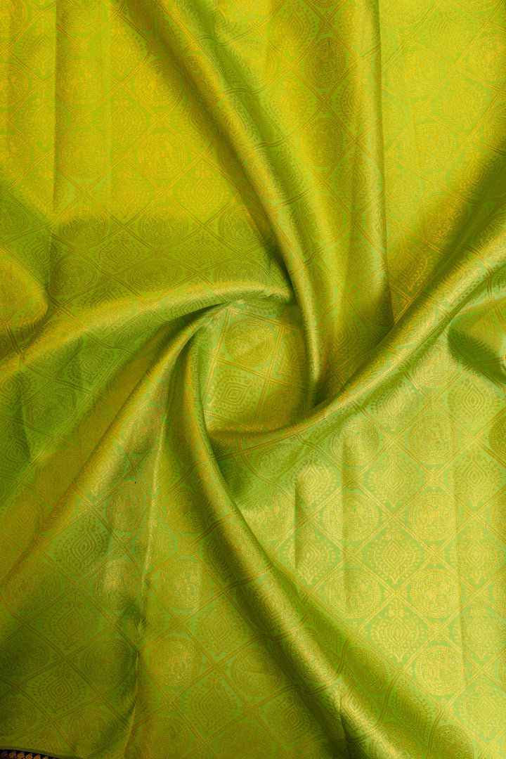 Lime green and purple brocade pure Kanchipuram silk saree