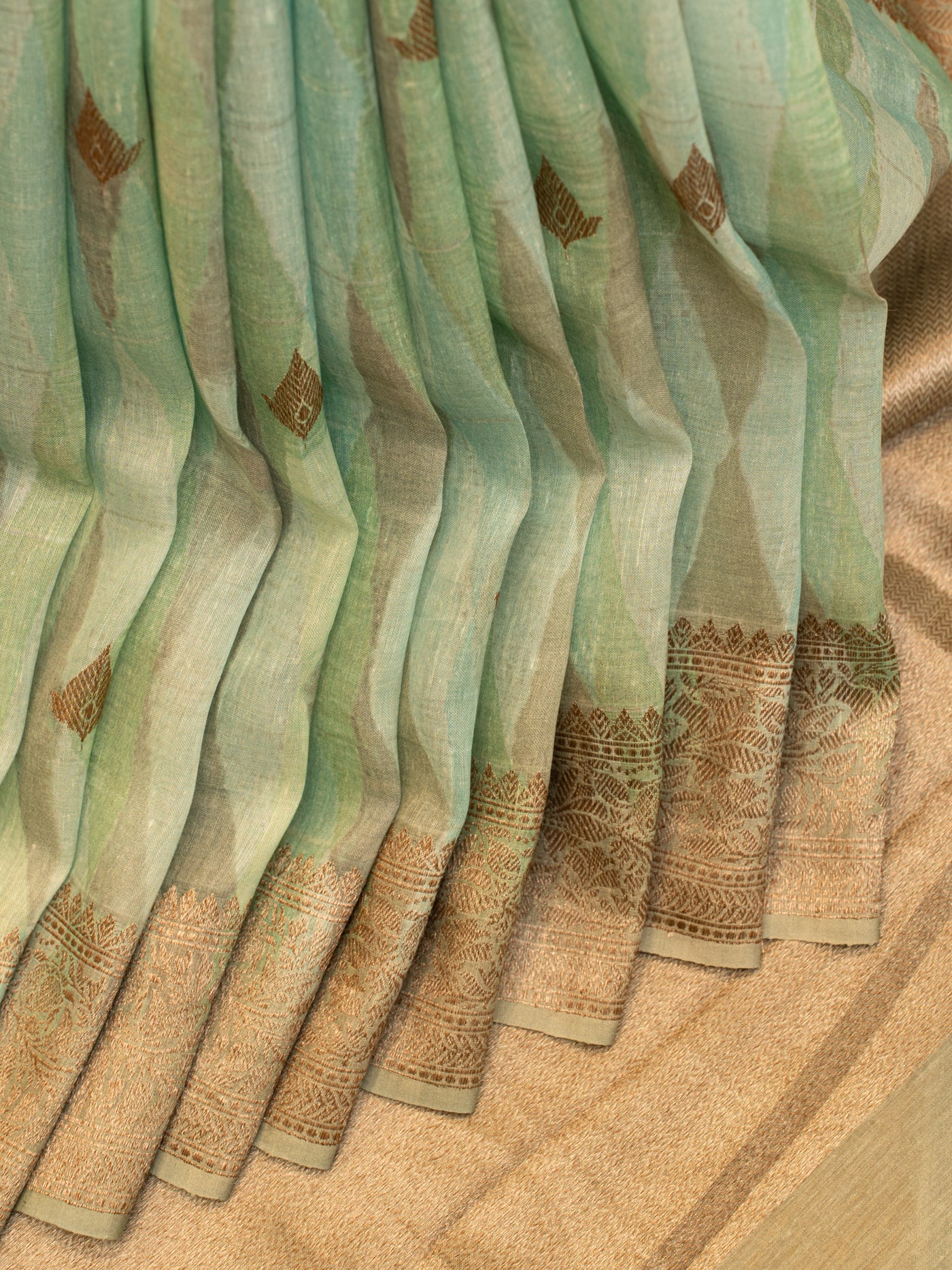 Pastel Green Pure Banaras Linen Saree