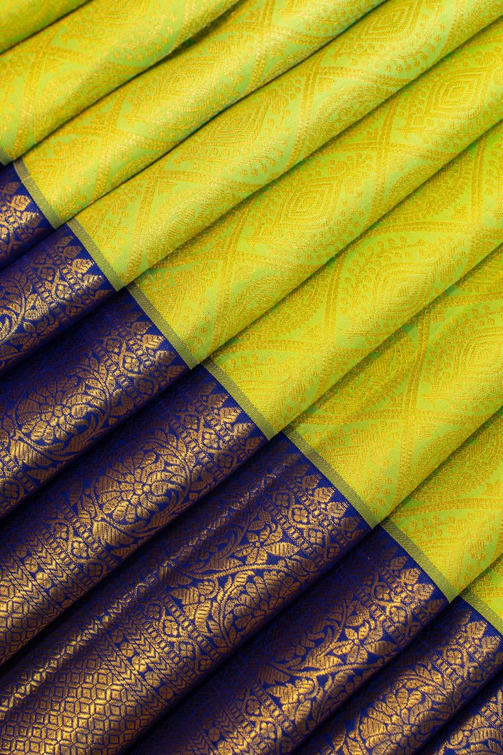 Lime green and purple brocade pure Kanchipuram silk saree