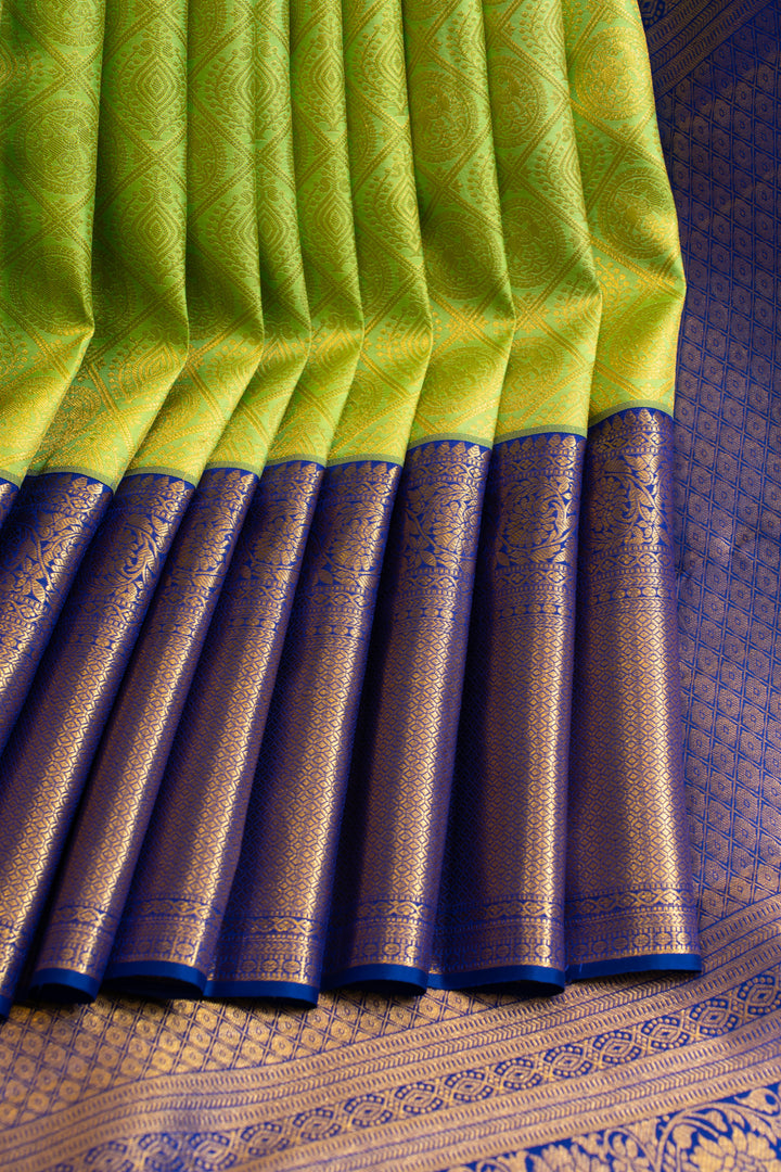Lime green and purple brocade pure Kanchipuram silk saree