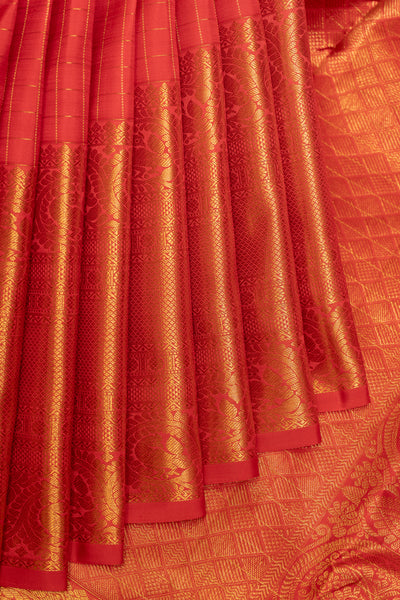 Red Zari Checks Pure Kanchipuram Silk Saree - Clio Silks