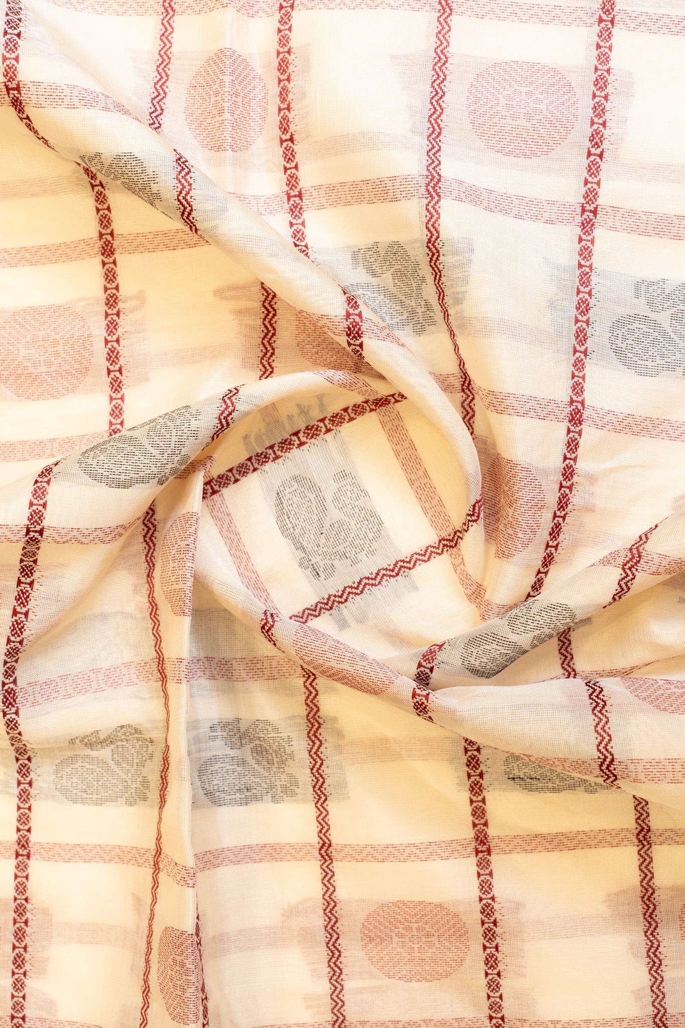 White and red annam chakram thread checks pure silk cotton saree