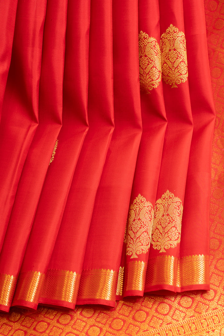 Red small border pure Kanchipuram silk saree