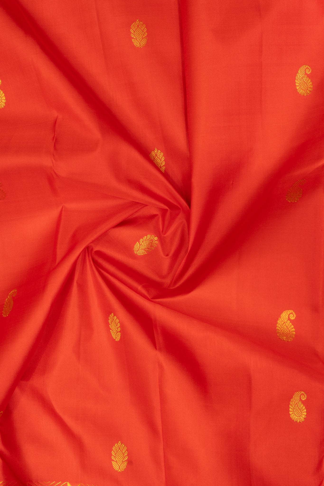 Reddish Orange Traditional Pure Kanchipuram Silk Sari - Clio Silks