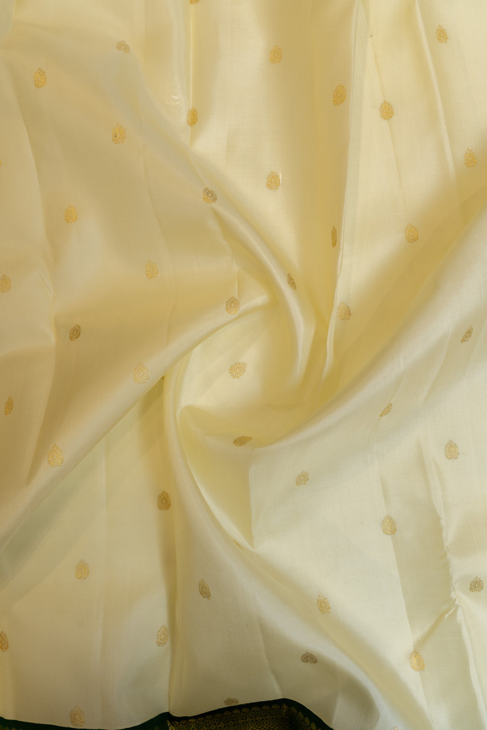 Pearl white and green traditional pure Kanchipuram silk saree