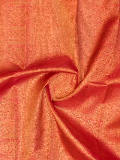 Ivory and pink pure zari kanjivaram silk saree