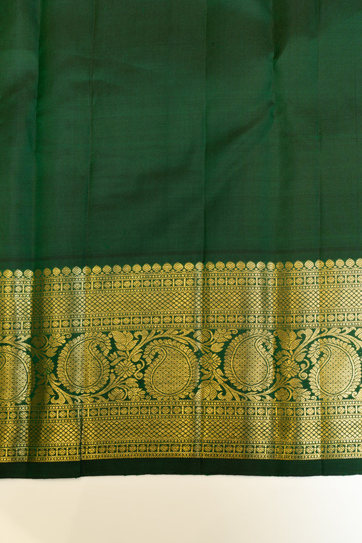 Pearl white and green traditional pure Kanchipuram silk saree