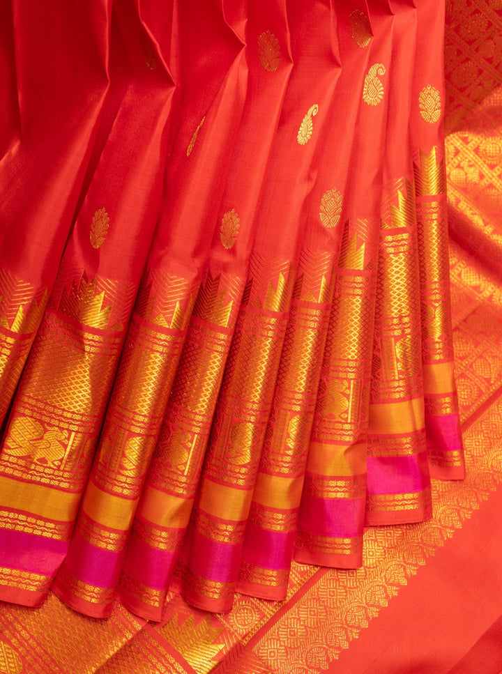 Reddish Orange Kanchipuram Silk Saree | kanchipuram silk saree