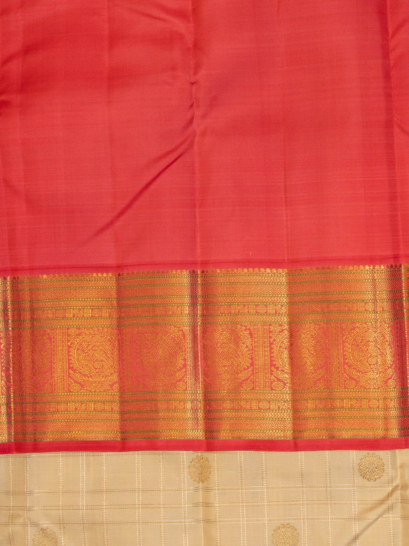 Ivory and pink pure zari kanjivaram silk saree