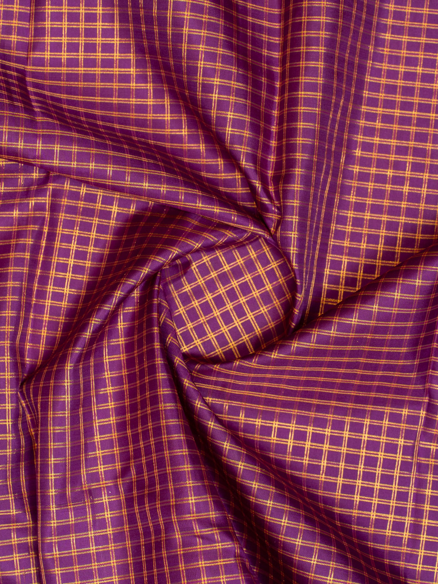 Violet checks and orange varisaipettu pure zari kanjivaram silk saree