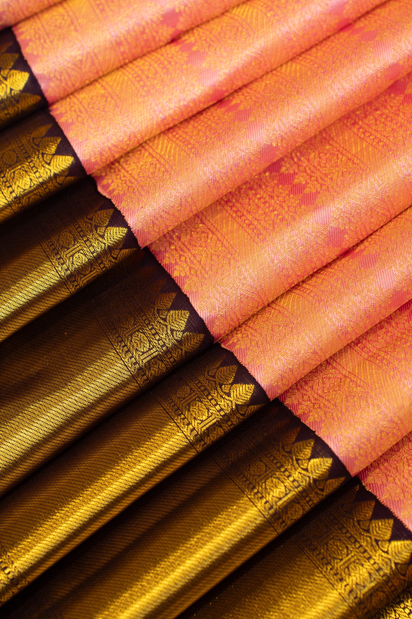 Lotus pink and purple brocade pure Kanchipuram silk saree