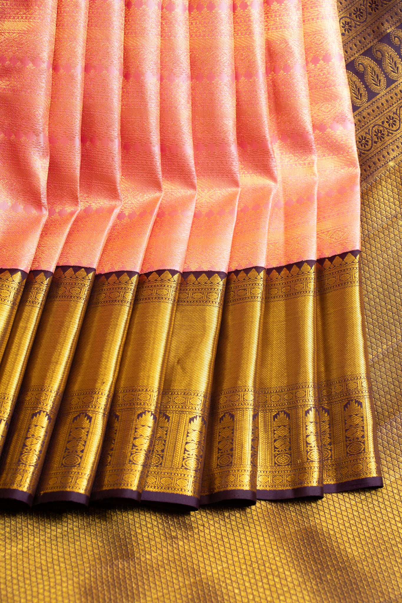 Lotus pink and purple brocade pure Kanchipuram silk saree