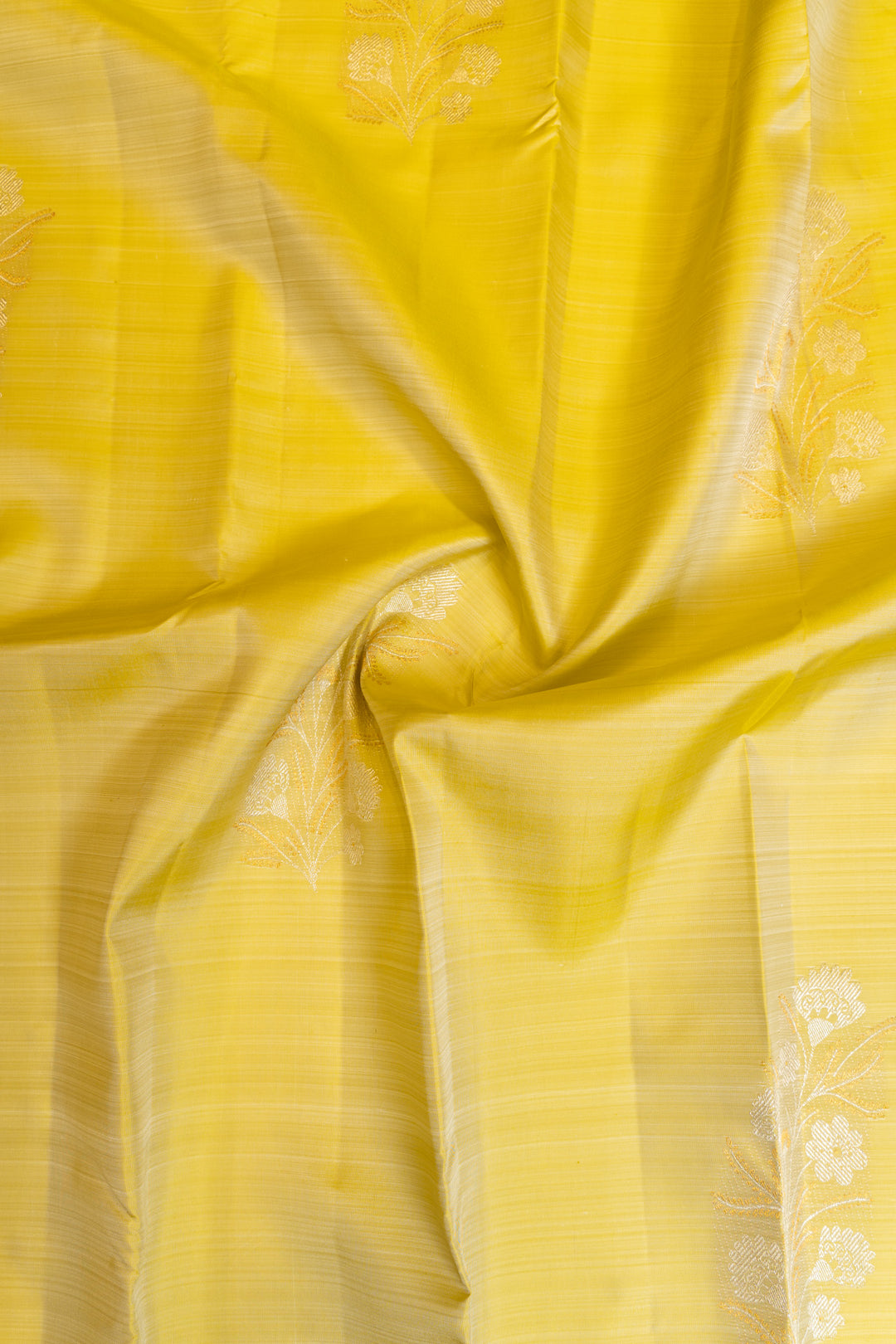 Lime yellow borderless pure Kanchipuram silk saree