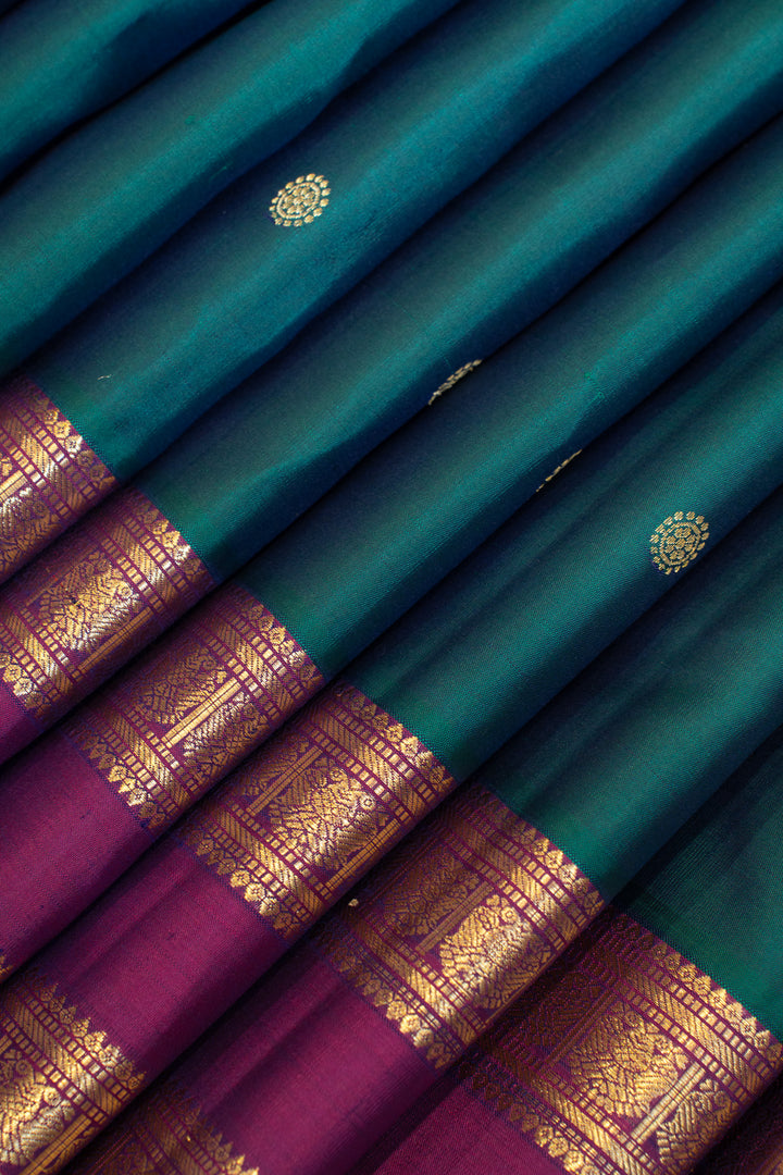 Azure Blue and magenta pure Kanchipuram silk saree