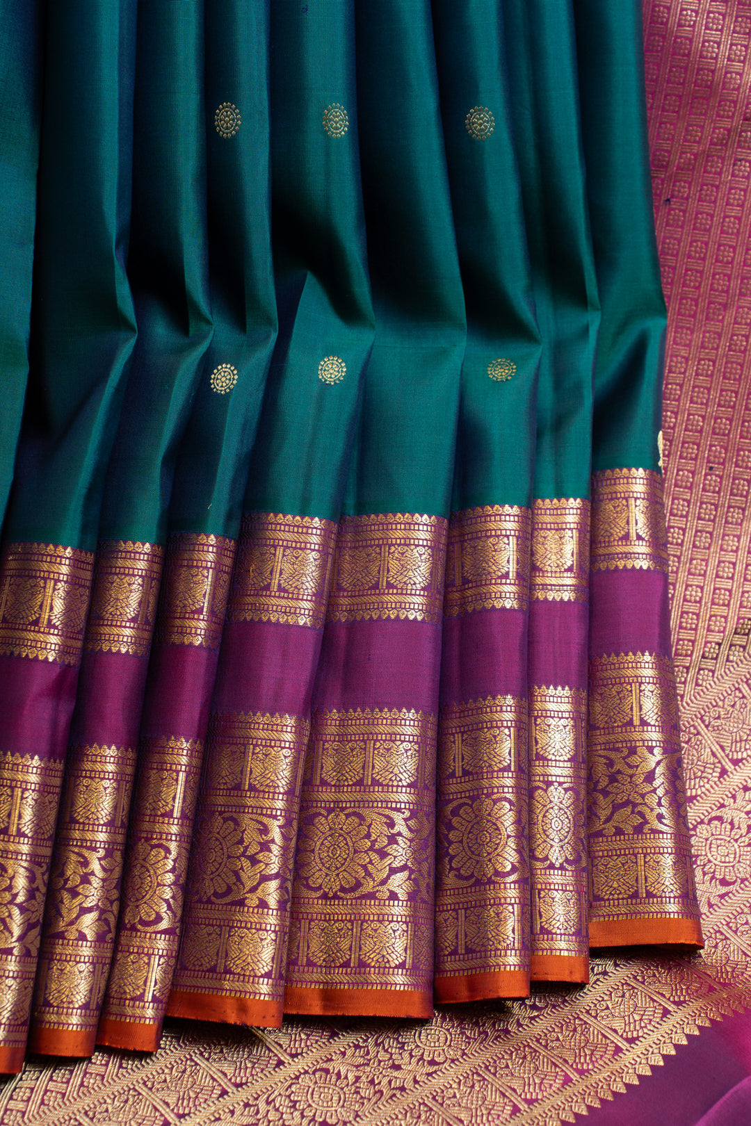 Azure Blue and magenta pure Kanchipuram silk saree