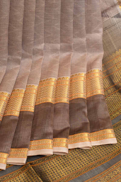 Grey chevron thread work pure silk cotton saree